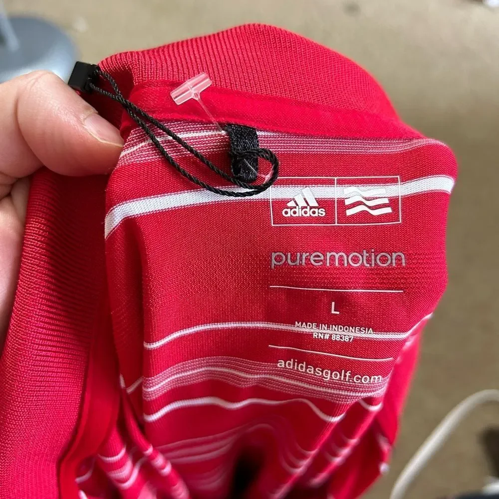 Adidas Pure Motion Red and White Striped Golf Polo Shirt NWOT